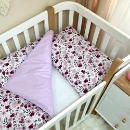 Set lenjerie de schimb pentru patut bebe 3 piese Mix flori mov (3)